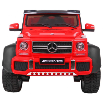 Auto Mercedes G63 6x6 MP4 dla dzieci Czerwony + 2 Pedały gazu + Regulacja siedzenia + MP4 + LED + Bagażnik + Kufer dla rodzica